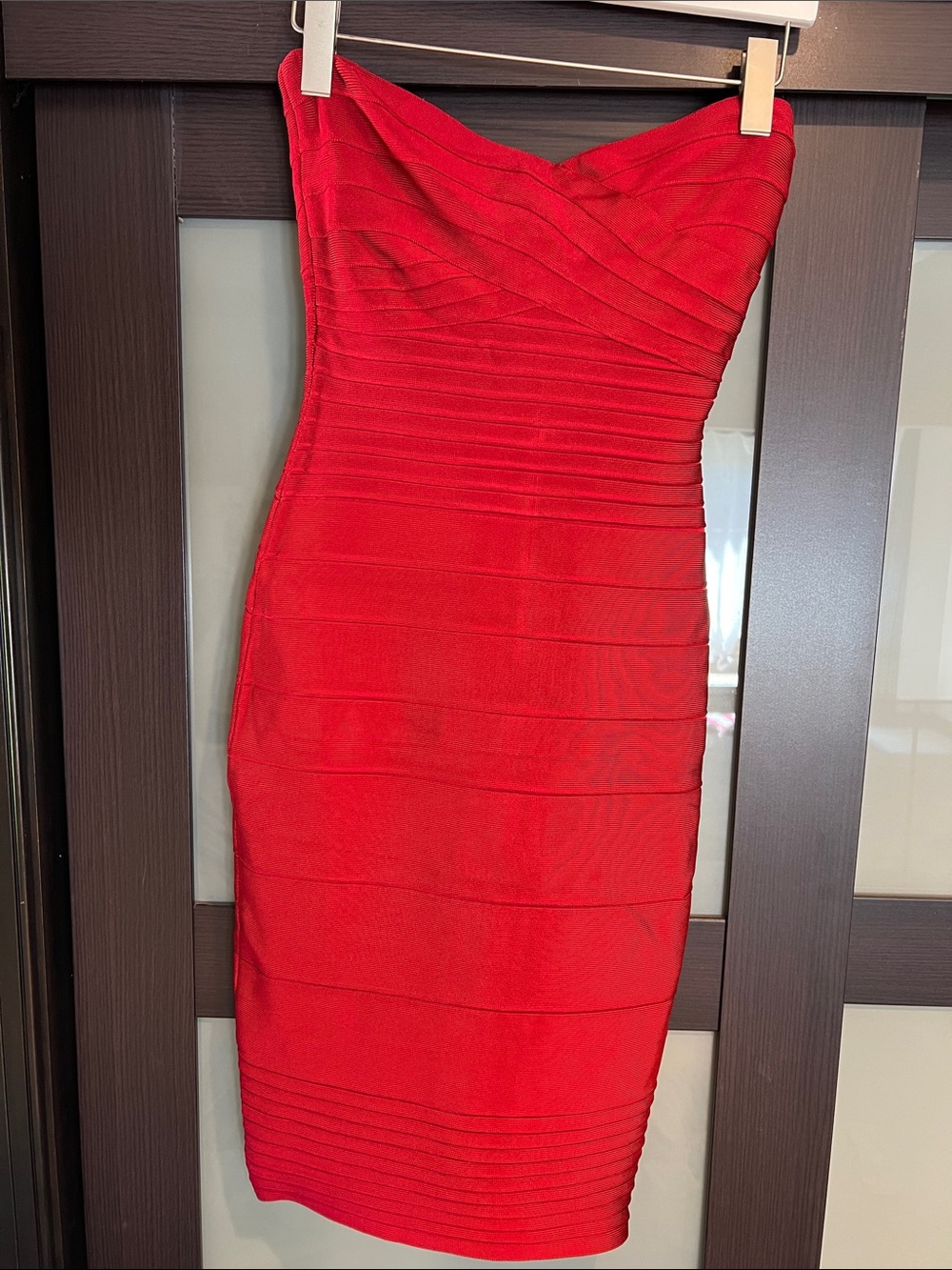 Herve Leger Strapless Red Bandage Bodycon Dress